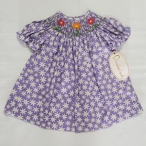 NWT Smocked Giraffe Baby Girl Lavender Floral Dress